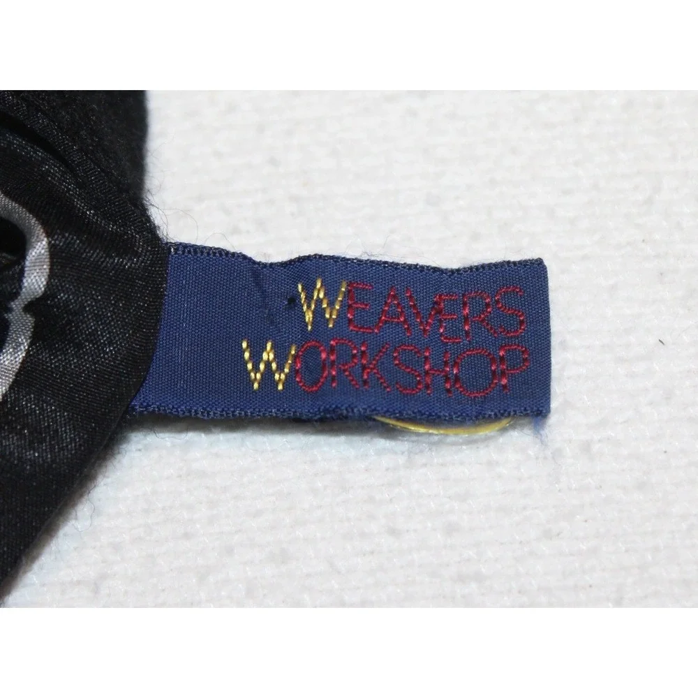 Weavers Workshop black silk scarf with wool lining Japan fringed paisley border